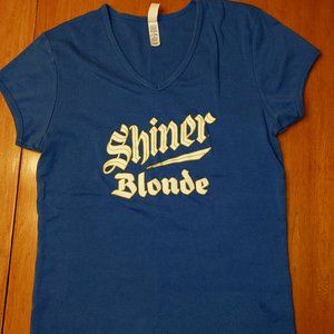 Shiner Beer Shiner Blonde women's v neck blue sz L top - 0027